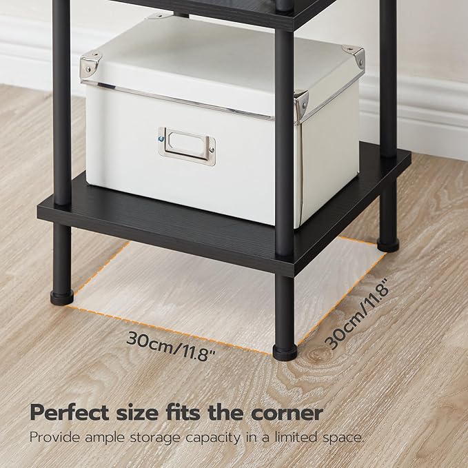 HOOBRO 6-Tier Corner Shelf, Corner Square Rack Display Shelf, Tall Storage Rack Plant Stand, Bookcase for Small Spaces, Living Room, Home Office, Kitchen, Black BK55CJ01