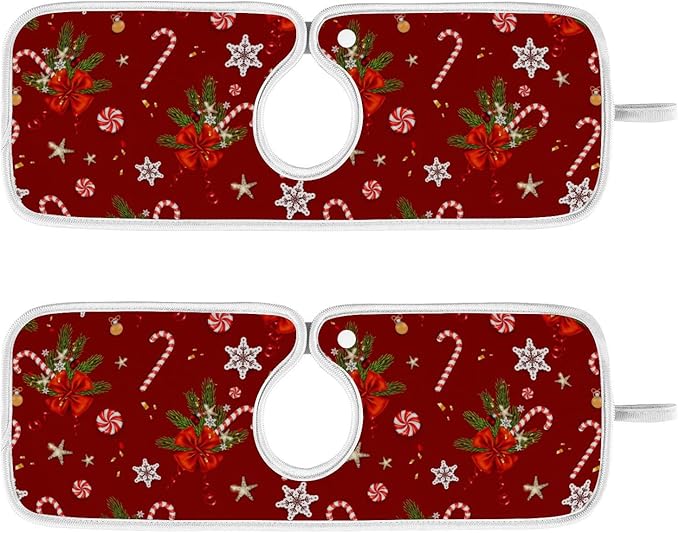 2 Pack Sink Splash Guard Winter Christmas Holiday Kitchen Faucet Absorbent Sink Mat for Faucet Kitchen Guard Drip Catcher Drying Mat for Farmhouse Barthroom Bar,M