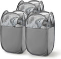 TECHMILLY Pop Up Foldable Laundry Basket, Mesh Laundry Hamper with Reinforced Handles for Dirty Clothes Storage in Dorm, Laundry Room, Bathroom, Grey(Fabric), 3 Pack