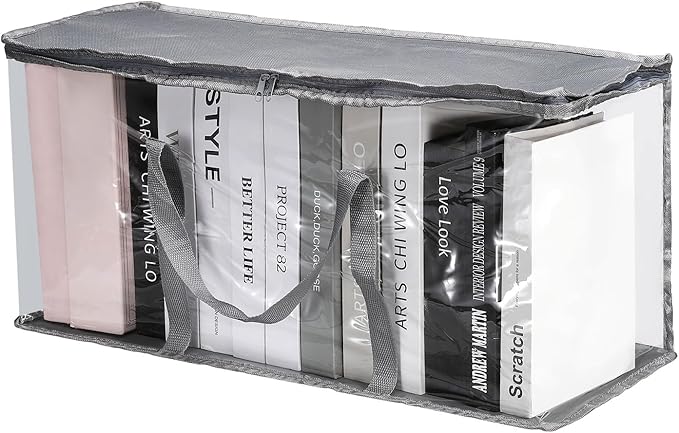 PATIKIL 23.6x9.4x11.8in Clear Storage Bags, Plastic Storage Bags Clear Large Zippered Organizers Foldable Closet Bed Sheet Organizer Cube with Zipper Handles for Book Clothes Yarn,XL, Gray