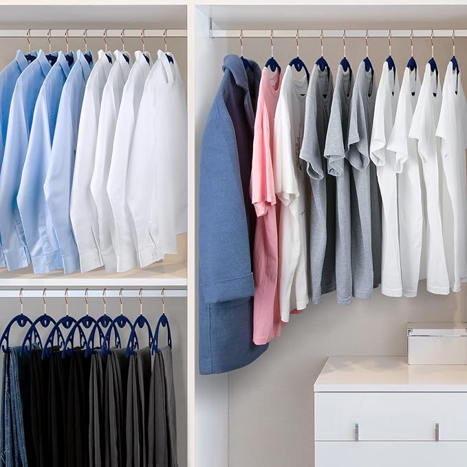 IEOKE Velvet Hangers 50 Pack: Felt Clothes Hangers Heavy Duty Shirt Sweater Hangers No Shoulder Bump Non Slip Slim Thin Coat Hangers for Closet - Blue