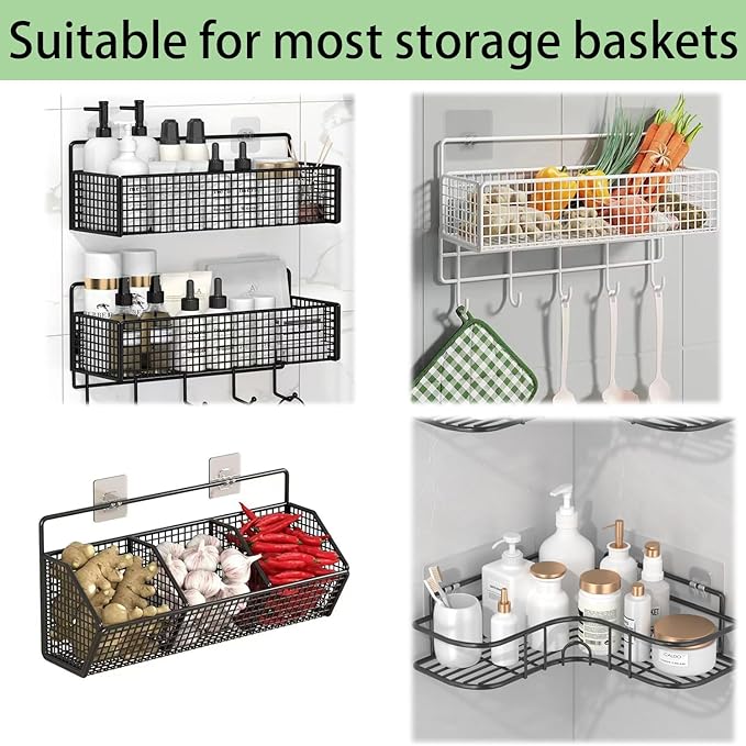 Oruiiju 12 Pack Shower Caddy Adhesive Replacement Hooks Transparent Strong Waterproof Wall Hooks No Drilling Bathroom & Kitchen Organizers for Shelves, Soap Holders, Spice Racks(8 Double + 4 Single)
