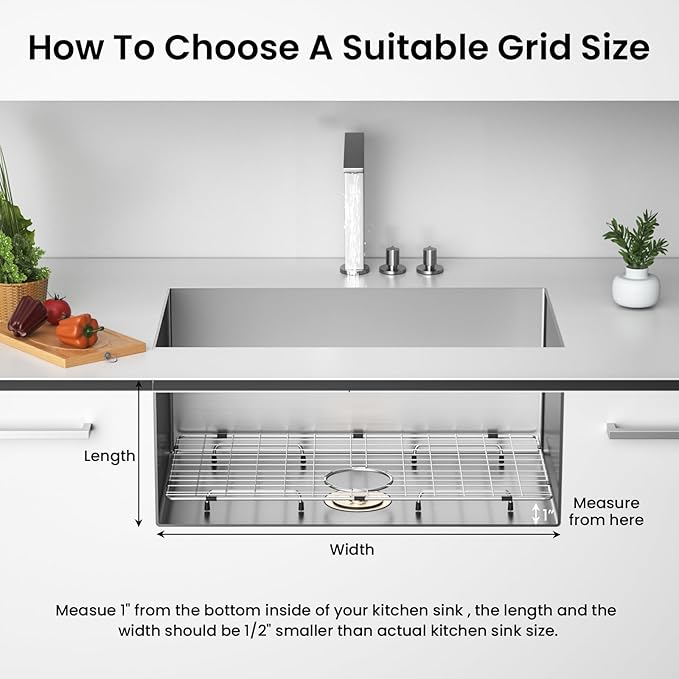 27-9/16" x 14-9/16" Sink Protector, Rear Drain with Corner Radius 3/16", Sink Grid - Rear Drain for Single Bowl Kitchen Sinks