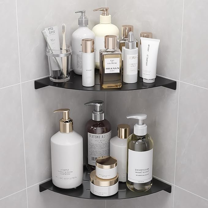 2 Pack Corner Shower Shelves Load Capacity 40 lbs 304 Stainless Steel Shower Corner Shelf Will not Rust 8in Shower Shelf for Inside Shower Matte Black Drilling Installation