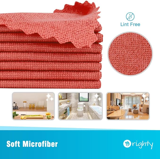 Orighty Cleaning Cloths, Shop Towels 50 Pack, Shop Rags Reusable, Microfiber Cleaning Rags Bulk for Cars, Multi-Purpose Lint Free Towels for Automotive, Mechanic, Kitchen, 11.5’’ x 11.5’’, Red