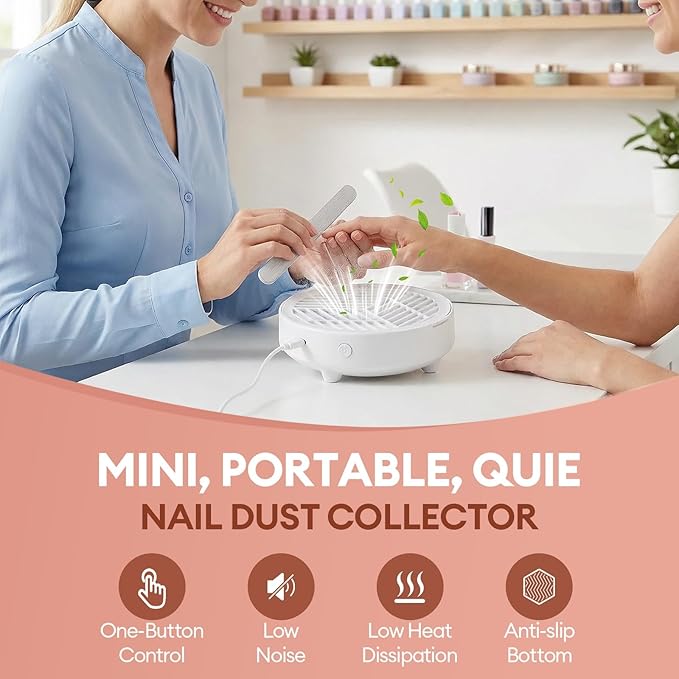 Small Portable Nail Dust Collector : Nail Tech Quiet Mini Vacuum - Nail Fan Dust Collector Vent with Filter Paper Sheets for Nail Art - Professional Nail Tool Supplies
