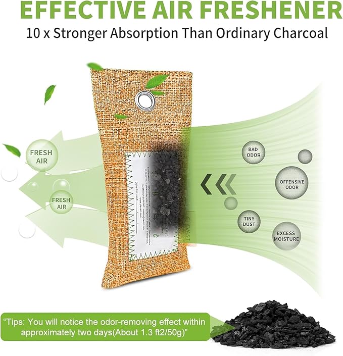 CLEVAST Activated Bamboo Charcoal Odor Absorber - 6 x 60g Air Purifying Bags, Natural Bamboo Charcoal Fresh Odor Moisture Eliminator, Deodorizer for Home, Closet, Shoe, Car Air freshener