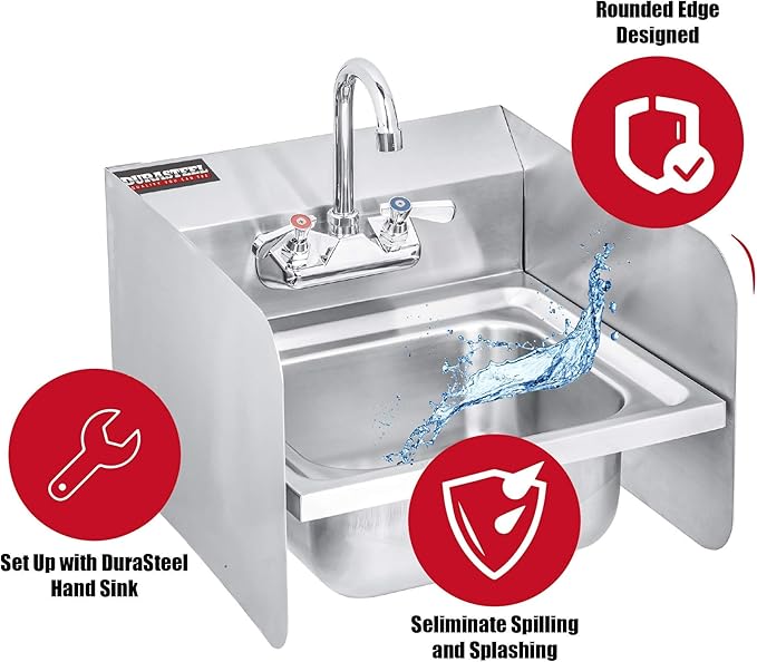 DuraSteel Stainless Steel Sink Splash Guard - 26" x 12" Wall Mount Commercial Kitchen Shield - Kitchen Safety & Hygiene Cooking Splatter Screen - Ideal for Hand Sinks, Prep Sink, Utility Sink