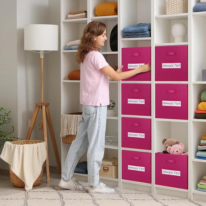 artsdi 13x13 storage cube bins (Set of 10) Foldable Fabric storage cubes with 10 Labels Window Cards & a Pen,13 inch cube storage bins,Closet Organizers for Shelves,Cubby Organizer Boxes,Dark pink