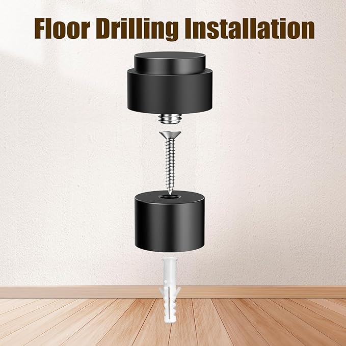 20 Pack Black Door Stoppers for Floor Mounting， Door Stopper Heavy Duty，304 Stainless Steel Cylindrical Made with Rubber Bumper，Floor Mount Door Holder Keep Door Open