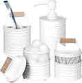 Autumn Alley White Bathroom Accessories Set 4 - Farmhouse Soap Dispenser, Toothbrush Holder, 2 Apothecary Jars Qtip Holder - White Bathroom Decor – Rustic Farmhouse Bathroom Accessories