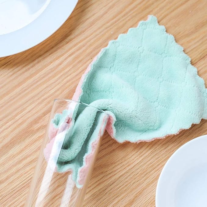 kimteny 12 Pack Kitchen Cloth Dish Towels, Premium Dishcloths, Super Absorbent Coral Velvet Dishtowels, Nonstick Oil Washable Fast Drying (Pink-Green)