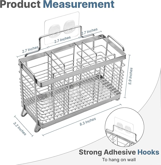 KESOL Utensil Holder Utensil Drying Rack Basket Holder with 3 Divided Compartments, Rust-resistant