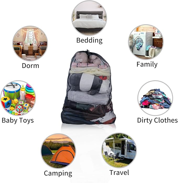2 Pack Mesh Laundry Bags, Large Mesh Laundry Bag 24"x 36", Durable Net Travel Laundry Bags for Home, Dorm, Apartments, Laundromat Black