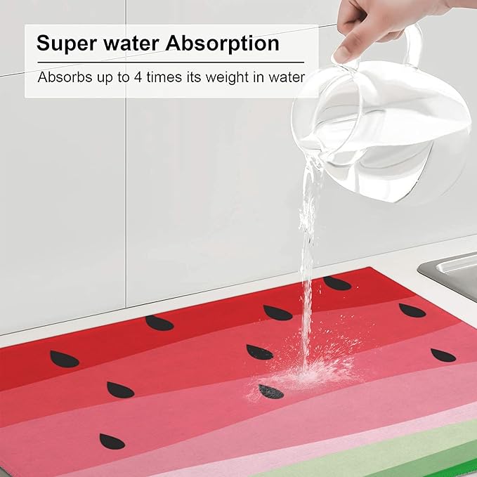 3Pcs Watermelon Dish Drying Mat & Kitchen Sink Splash Guard Faucet Mat For Kitchen Counter Absorbent Microfiber Dishes Pad Dish Drainer Rack Mats Fast Dry Kitchen