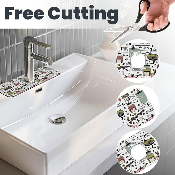 Coffee Coffe Kitchen Sink Splash Guard Faucet Mat Super Absorbent Fast Drying Mat Sink Gadgets-Fast Drying Pad Sink Mat For Kitchen Bathroom (15" X 5.5" )
