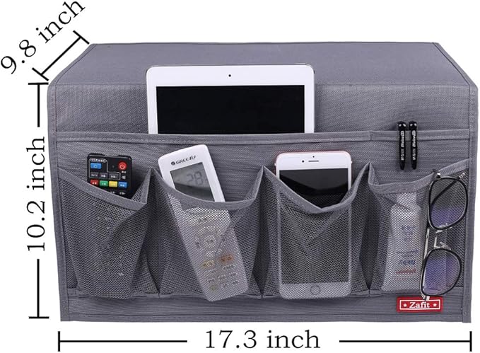Zafit Bedside Storage Organizer - 6 Pockets, Table Cabinet Caddy for Remotes, Phone, Glasses (Grey)