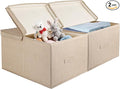 Homaisson 2 Pack EXTRA LARGE Blanket Storage Baskets with Lids, 20x16x12Closet Organizers Bins for Clothes Towel Toy Storage Box with Lid Handles Stackable Decorative Fabric Bins for Home Storage