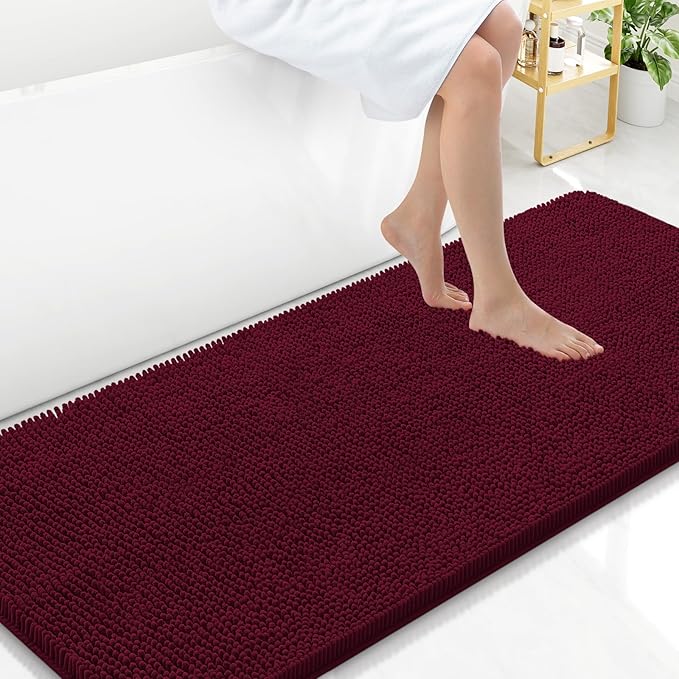 Arotive Bathroom Rugs 59x24, Extra Soft Absorbent Shaggy Chenille Bath Rugs, Machine Washable Rubber Backing Non-Slip Bath Mats for Bathroom Floor Tub and Shower, Home Decor Accessories, Burgundy