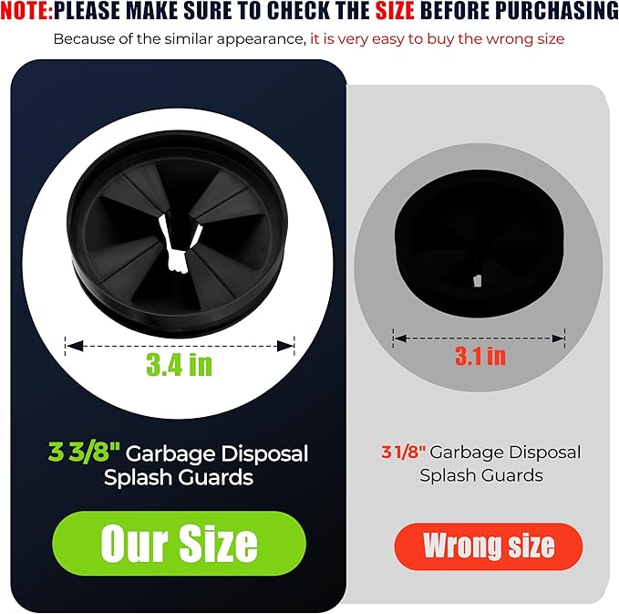 Garbage Disposal Splash Guards 3 3/8" Sink Baffle QCB-AM Replacement for InSinkErator Evolution Series, Upgraded Removable Quiet Collar Drain Plugs, Garbage Disposer Accessories, Black