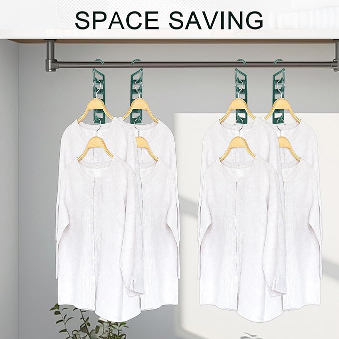 15 Pack Space Saving Hanger Holders, Sturdy Plastic Clothes Hangers, Multiple Shirt Hanger, Vertical Closet Hangers with 5 Holes for College Dorm Room, Closet Organizers and Storage(Green)