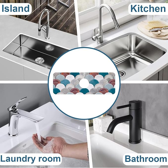 Wall Tiles Texture Sink Splash Guard Ceramic Decor Faucet Absorbing Mat Fast Drying Mat Sink Gadgets Splash Guard Behind Faucet Drip Catcher for Kitchen Bathroom, 15.5"x5.5"