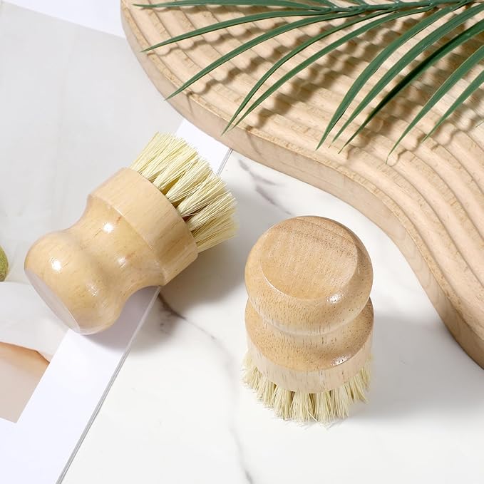 10 Pack Bamboo Dish Brush Set, Natural Dish Scrub Brush with Handle, Wooden Dish Scrubber for Kitchen Cleaning, Eco-Friendly Scrub Brush for Dishes, Pots, Pans, and Vegetables
