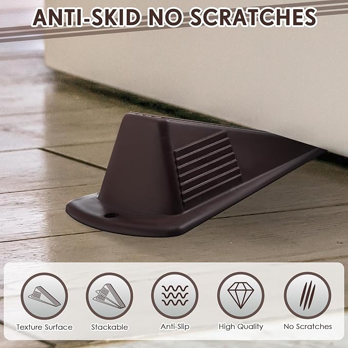 Frienda 12 Pcs Jumbo Door Stoppers Heavy Duty Door Stopper Tall up to 2inch Tall Wedge TPR Large Wedge Stackable Big Rubber Doorstop for Hotel Carpet Hardwood Concrete and Tile (Coffee)