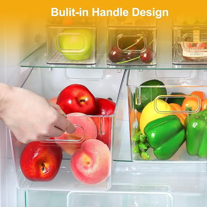 Hudgan 8 Pack Pantry Organizers and Storage, 4 Large Plastic Storage Bins and 4 Small Stackable Clear Containers for Home, Kitchen Cabinet, Freezer, Bathroom Shelf, Office