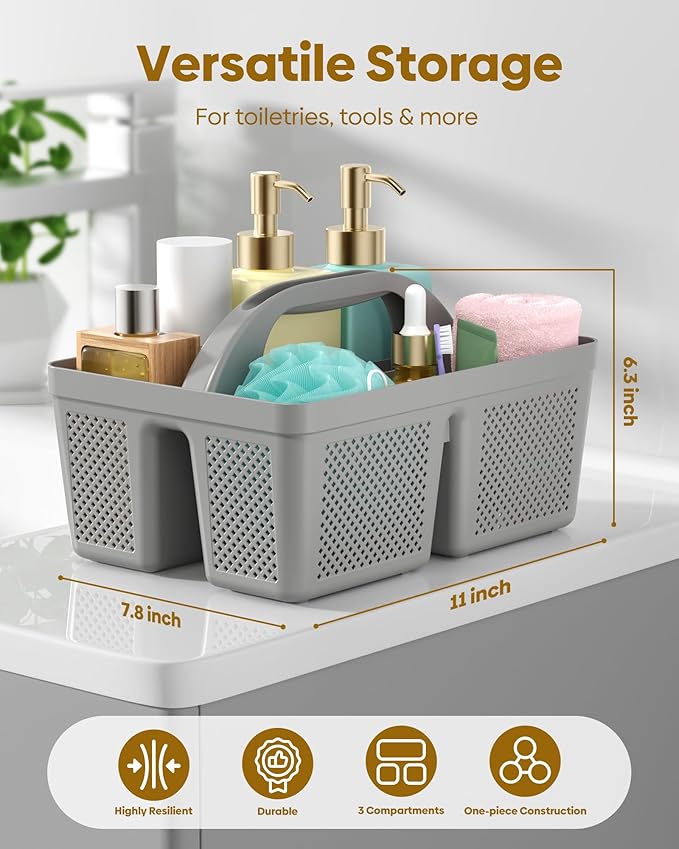 MLIKLU 4 Pack Portable Shower Caddy, Integrated Handle, Reinforced Plastic, Quick-Dry Ventilation Holes, Multi-purpose Storage Basket for Home, Dorm and Bathroom, Kitchen, Under Sink Storage, Black