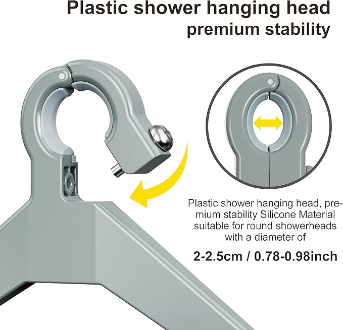 Orimade Adjustable Anti-slip Shower Caddy over Shower Head, Rustproof Bathroom Hanging Shower Organizer with 2 Hooks for Razor, No Drilling Shelves Storage Rack 2 Tier, Grey