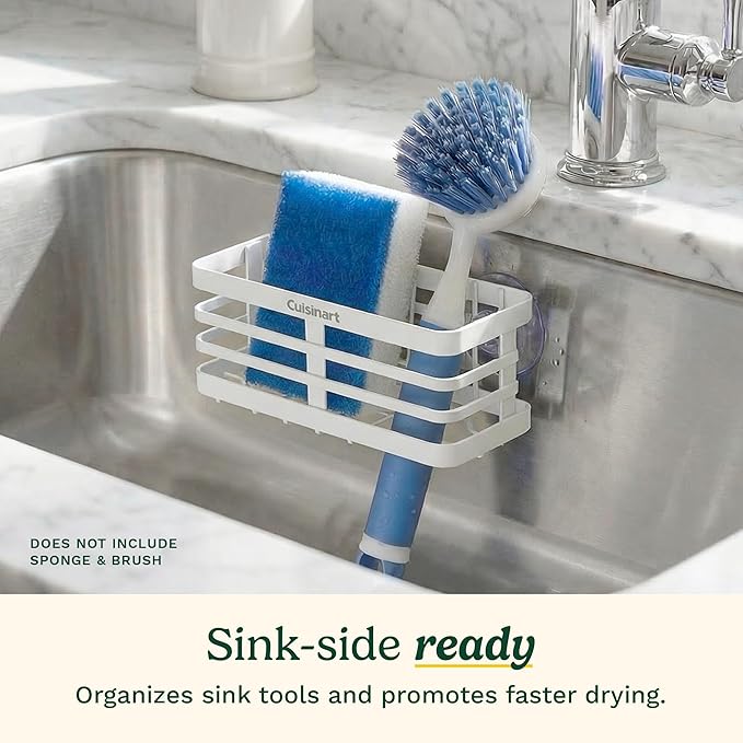 Cuisinart Sponge Holder for Kitchen Sink—Metal Sink Caddy with Triple Suction Cups, Kitchen Sink Organizer, Organization and Storage for Sponges, Brushes, Soap & Cleaning Accessories