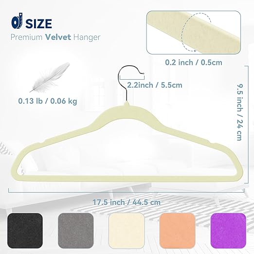 Premium Velvet Hangers 60 Pack, Non Slip Clothes Felt Hanger Heavy Duty for Coat, Premium Slim Space Saving Suit Hangers for Closet Organizer, 360° Rotating Silver Hook