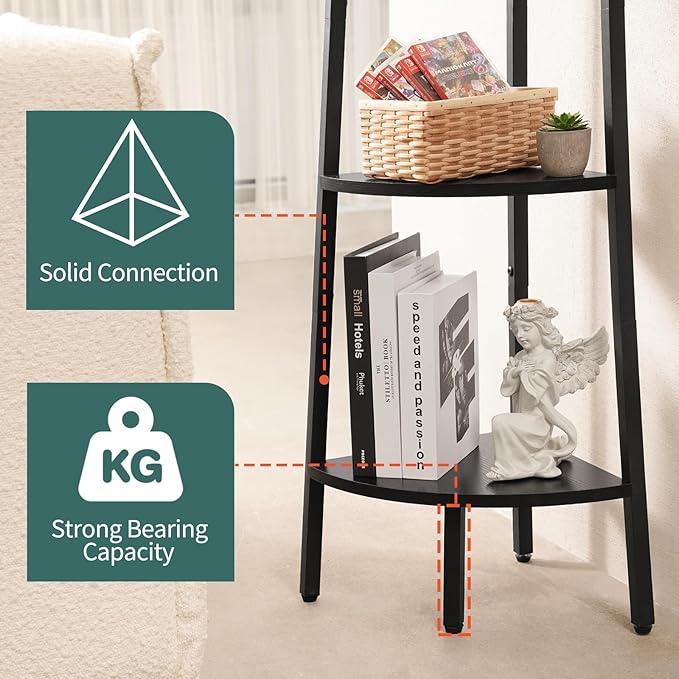 Yoobure Corner Shelf, 5-Tier Corner Bookshelf with Metal Frame & Wood Ladder Shelves - Display Shelf & Tall Bookcase, Plant Stand for Home Decor - Bedroom, Living Room, Office