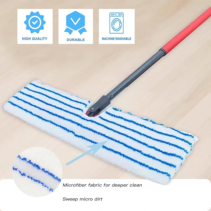 2 Pack Microfiber Mop Replacement Heads Compatible with O-Cedar Dual Action Flat Mop for Dry/Wet Use, Machine Washable Reusable Flip Mop Refills All Surface Cleaning(Blue White Stripe)