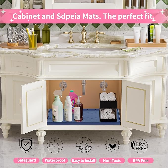 Sdpeia Under Sink Mat 19"×19" Waterproof Silicone Cabinet Liner & Sink Protector for Kitchen & Bathroom, Multi-Purpose Organizers Tray for Pets, Laundry, Cat Litter Mat