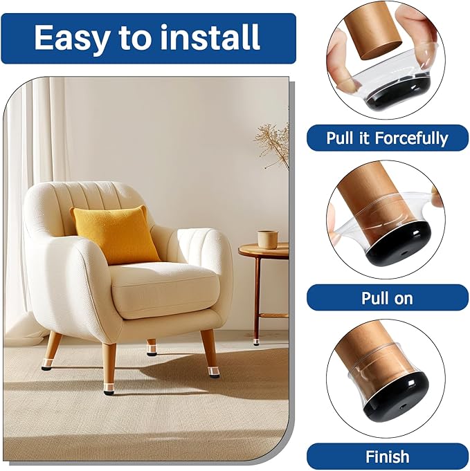 Chair Leg Floor Protectors for Hardwood Floors and Carpet Silicone Covers to Protect Wood Tile Floors Chair Sliders Non Slip Reduce Noise 28 Pcs Clear Round L Fit:1-3/16"~1-9/16"