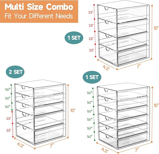 Makeup Drawer Storage Organizer with 20 Drawers, 4 Set Acrylic Office Desk Organization and Storage, Dustproof Drawer Organizer for Makeup, Office, Countertop, Jewelry, Pen, Desktop, Bathroom, Bedroom