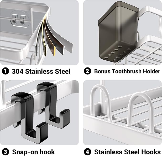 Shower Caddy Corner Organizer Shelf: 2Pack Adhesive Shower Essentials Accessories - No-Drilling Stainless Steel Bathroom Storage Rack with Hooks and Toothpaste Holder