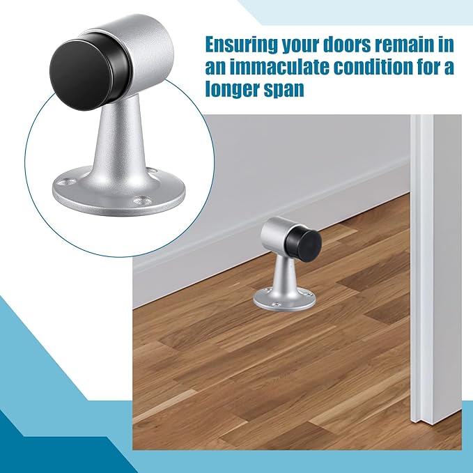 4 Pack Heavy Duty Floor Mounted Door Stop 3 in Aluminum Commercial Grade Door Stopper with Rubber Bumper & Stainless Steel Screws (Sliver)