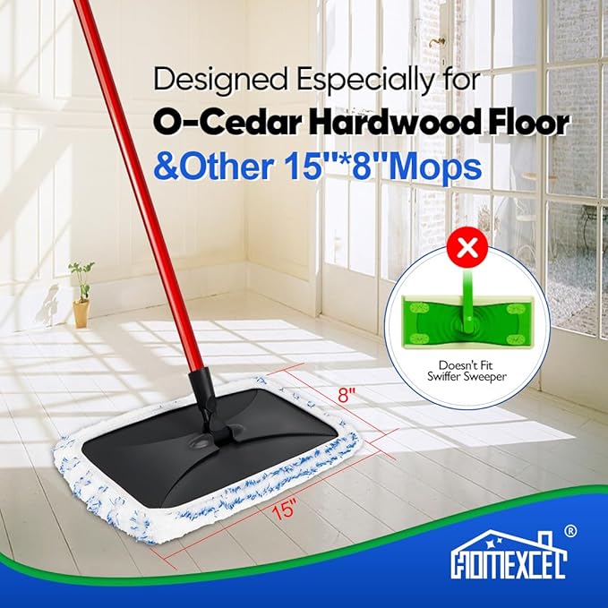 HOMEXCEL Reusable Microfiber Mop Pads Compatible with O-Cedar Hardwood Floor'N More Microfiber Mop-Mop Head Pads Refills for Wet and Dry Use-2 Pack