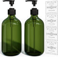 Green Soap Dispenser, Dish & Hand Soap Dispenser Set for Bathroom & Kitchen, Refillable Pump Bottle Dispenser, Plastic Empty Soap and Lotion Dispenser for Liquid, 2 Pcs