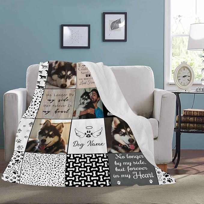 D-Story Made in USA,Personalized Dog Throw Blankets with Photo & Name,Custom Dog Blanket with Picture Pet Loss Sympathy Blanket Pet Memorial Dogs Cat Remembrance Gift