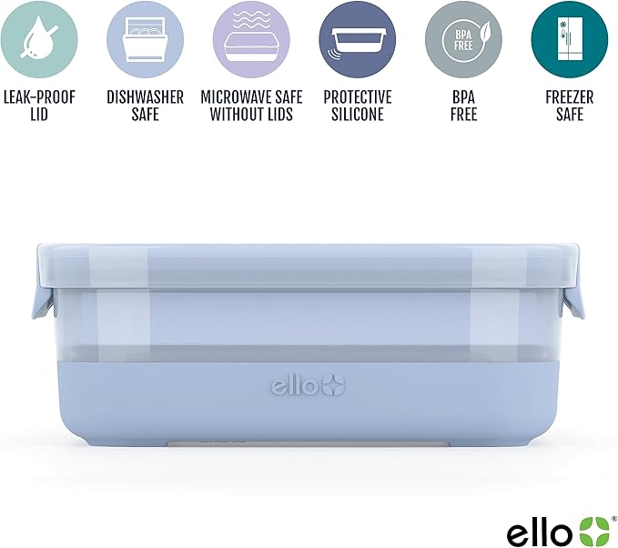 Ello Plastic 3.7 Cup Meal Prep Set 10 Pc, 5 Pack Set - BPA Free Plastic Food Storage Container with Silicone Boot and Airtight Lids, Dishwasher, Microwave, and Freezer Safe, Melon
