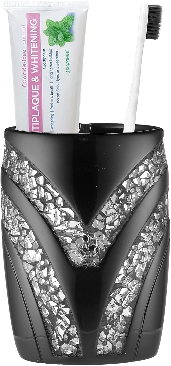 Zahari Home Sinatra Bath Tooth Brush Holder Modern Tooth Brush and Toothpaste Holder, Black