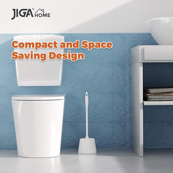 JIGA 3 Pack Toilet Brush and Holder Set, Toilet Bowl Brush with Caddy Bathroom Stiff Bristles Toilet Scrub Brush, White