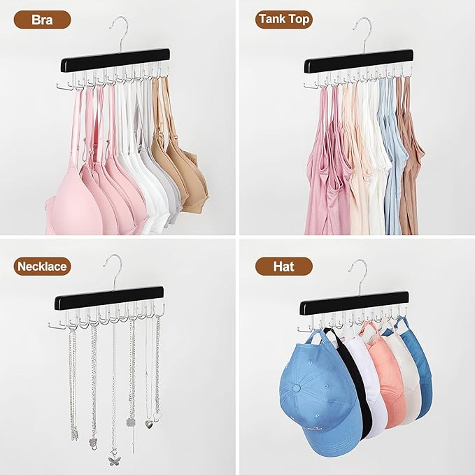 TOPIA HANGER 2 Pack 2 in 1 Belt Tie Hanger for Closet Max 60 Belts with 60 Ties Capacity, 40 Hooks Belt Tie Racks Wooden Hanger for Closet Organizer Storage “U” Fit Belt and “一” Fit Tie - CT52B