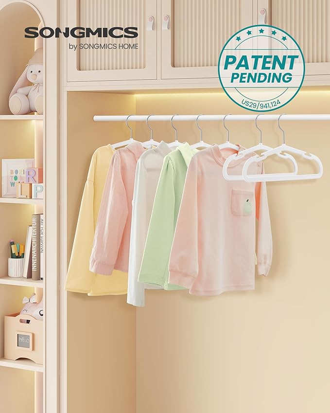 SONGMICS Baby Hangers 50 Pack, 11 x 6.9 Inches, Non-Slip Velvet Kids Hangers for Closet, Space-Saving, Wide Shoulder Notches, Cloud White UCRF037W01