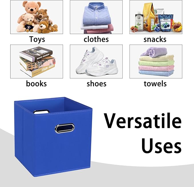 Black Foldable Storage Cubes Bins , Fabric Storage Box Cubes Organizer Baskets with Dual Handles for Home Organizer (Dark Blue)
