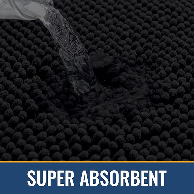Arotive Bathroom Rugs 30x20, Extra Soft Absorbent Shaggy Chenille Bath Rugs, Machine Washable Rubber Backing Non-Slip Bath Mats for Bathroom Floor Tub and Shower, Home Decor Accessories, Black